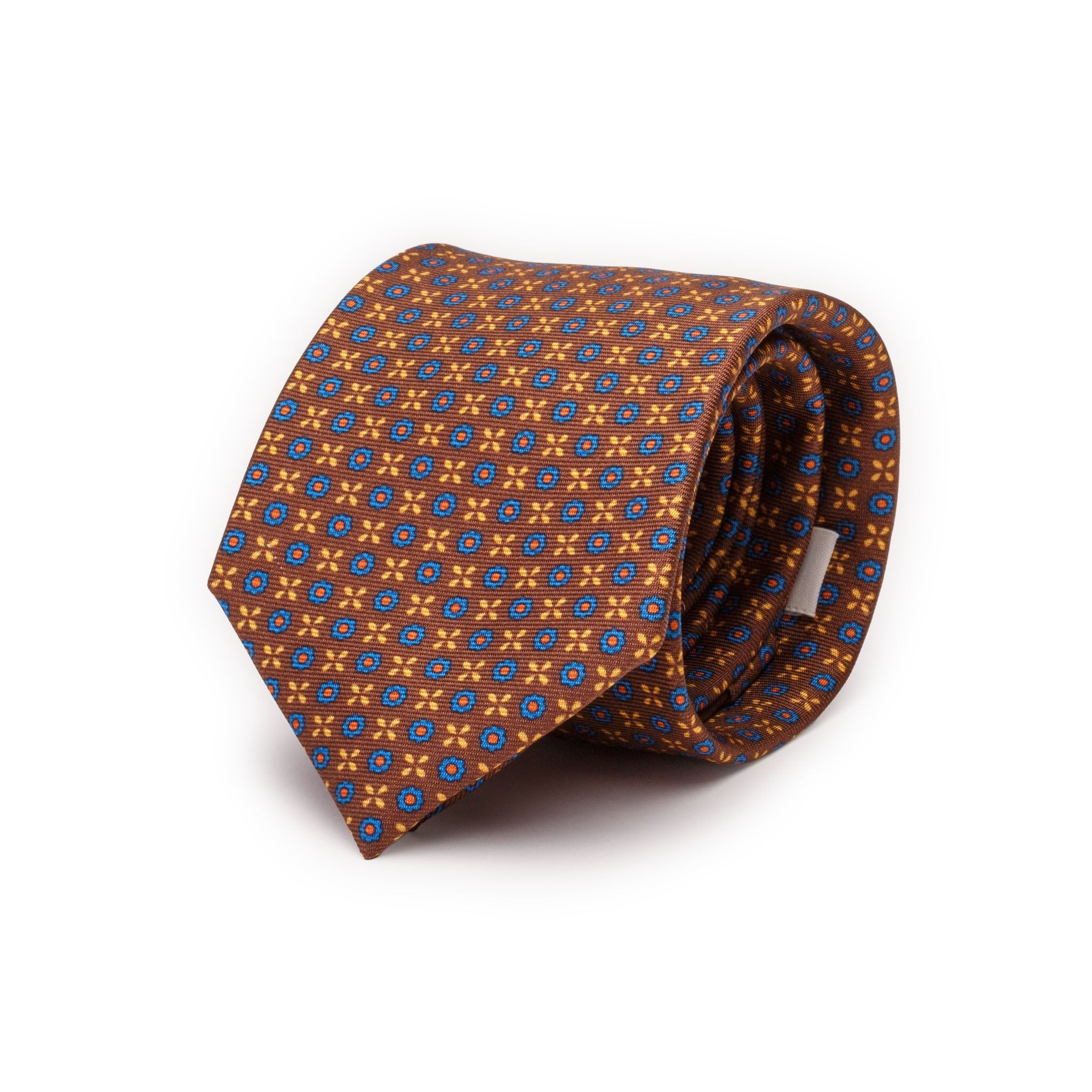 brown-silk-tie-with-flowers-and-stars-handcrafted-in-italy