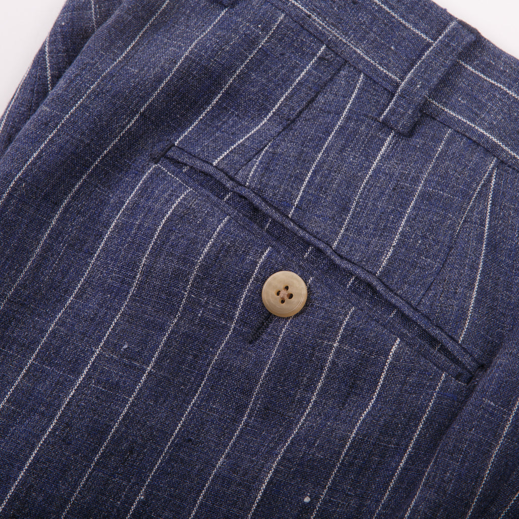 Navy Blue Pinstripe Linen Dress Trousers – detail