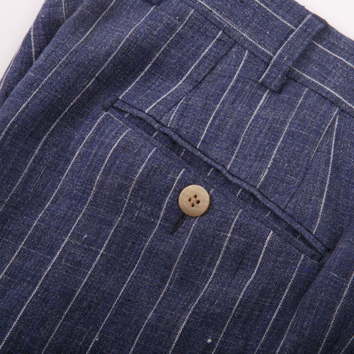 Navy Blue Pinstripe Linen Dress Trousers – detail