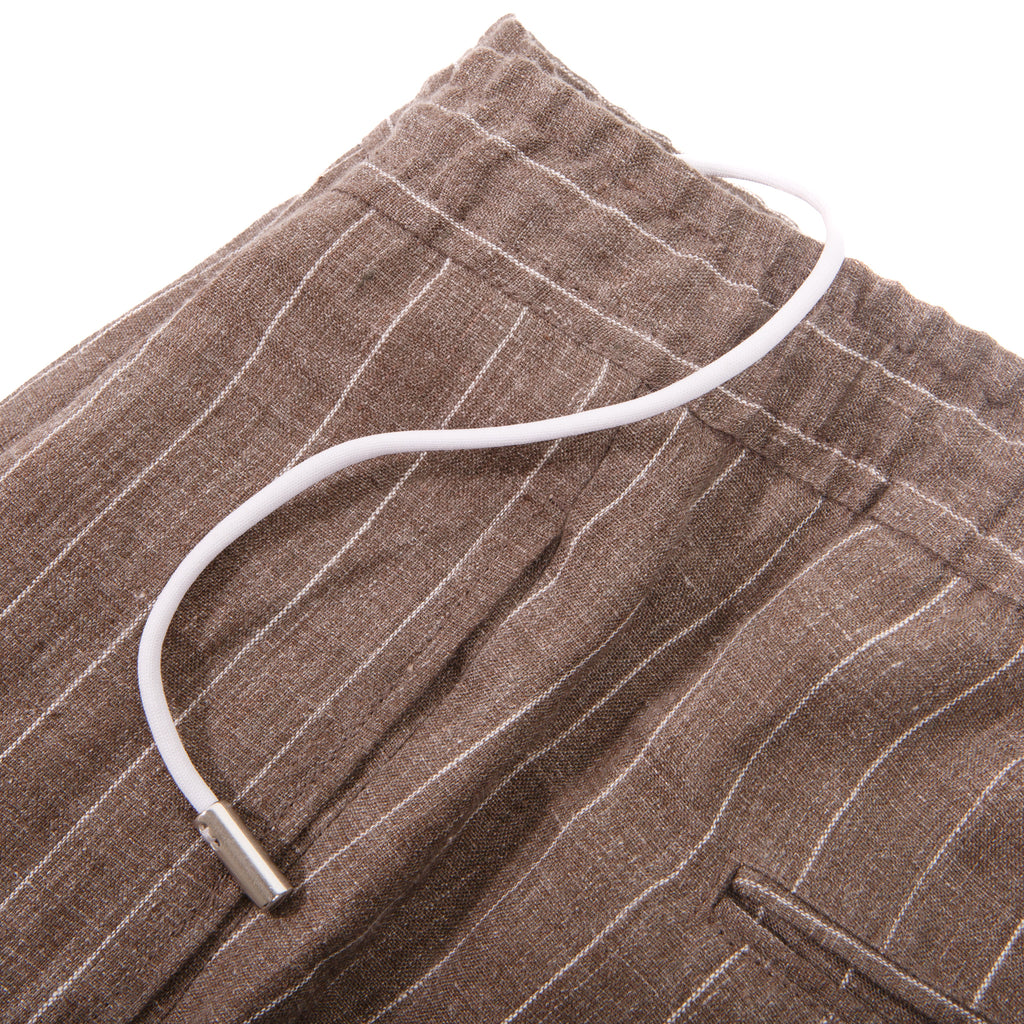 Brown Pinstripe Linen Drawstring Trousers – detail