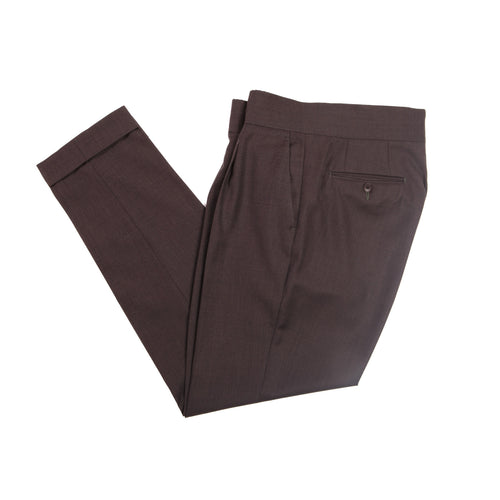 Dark Brown Wool Pleated Dress Trousers – full view