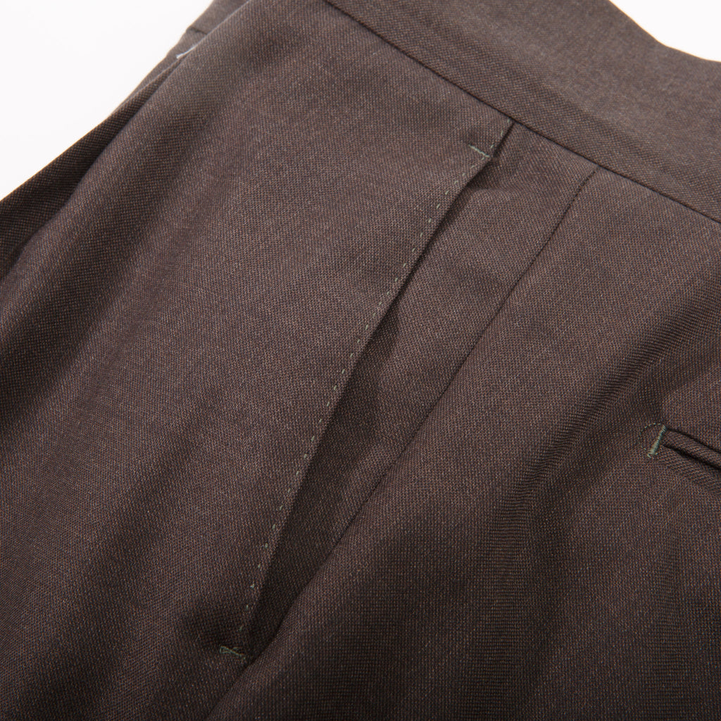 Dark Brown Wool Pleated Dress Trousers – detail