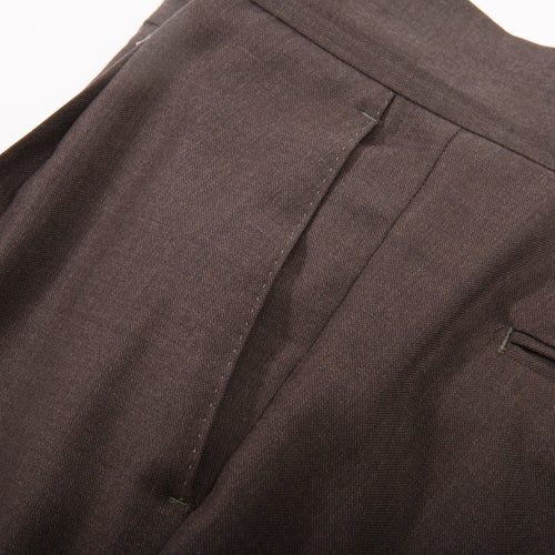 Dark Brown Wool Pleated Dress Trousers – detail