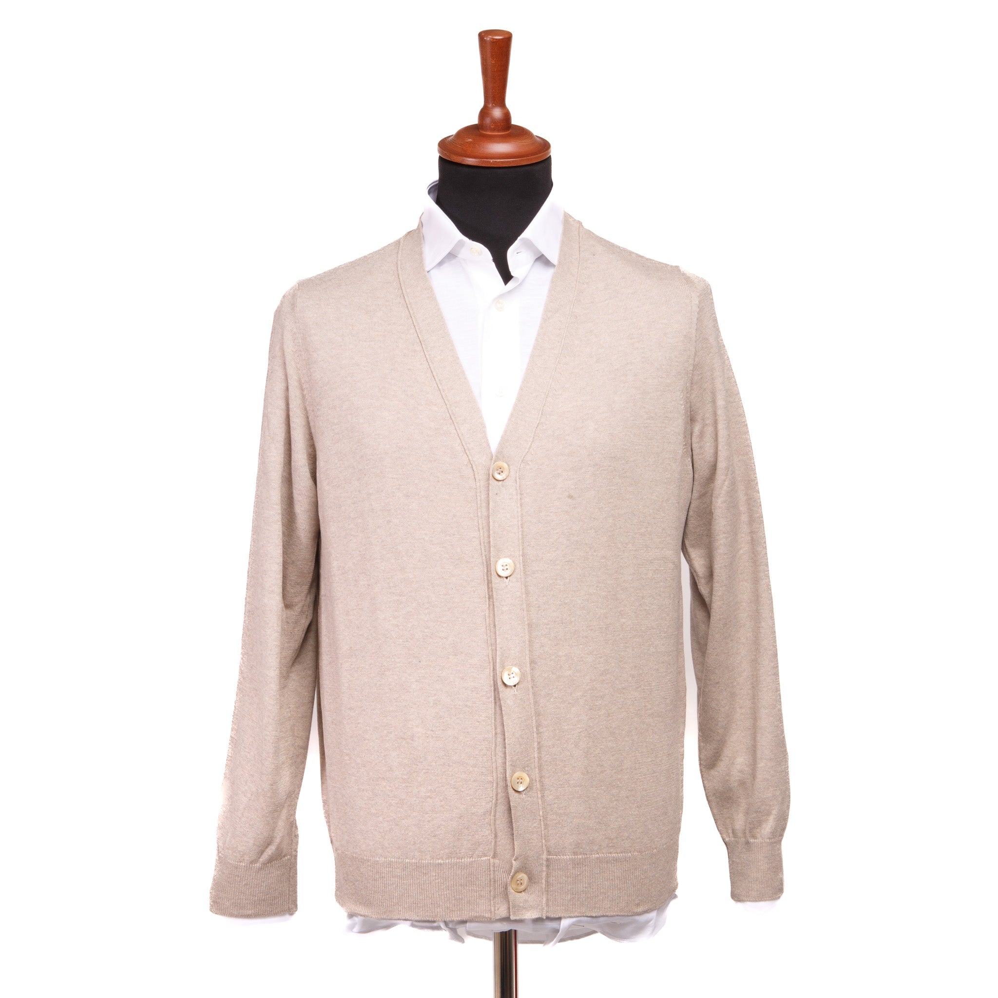 Beige Merino Button Cardigan – front detail
