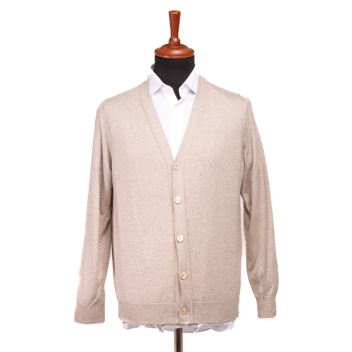 Beige Merino Button Cardigan – front detail