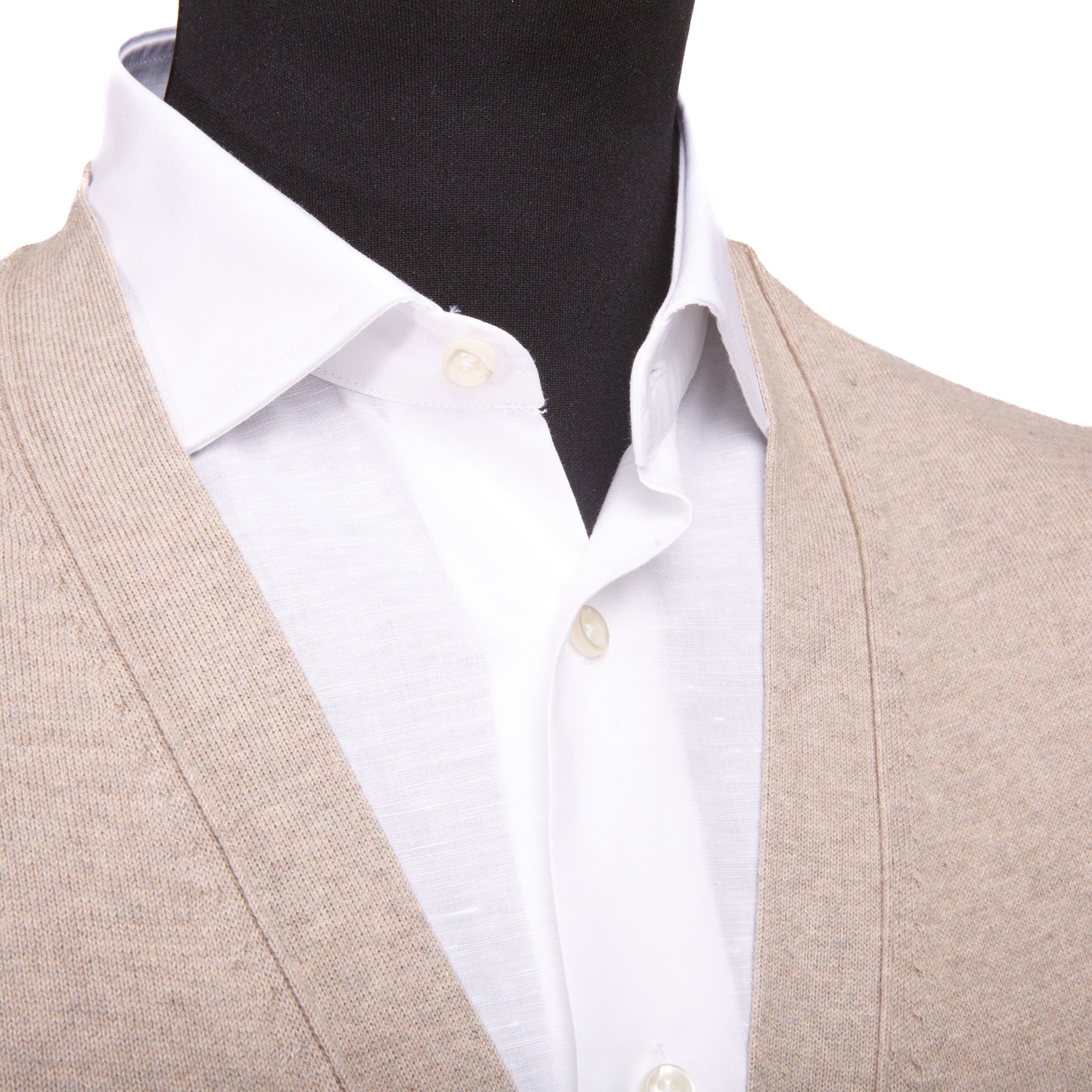 Beige Merino Button Cardigan – button detail