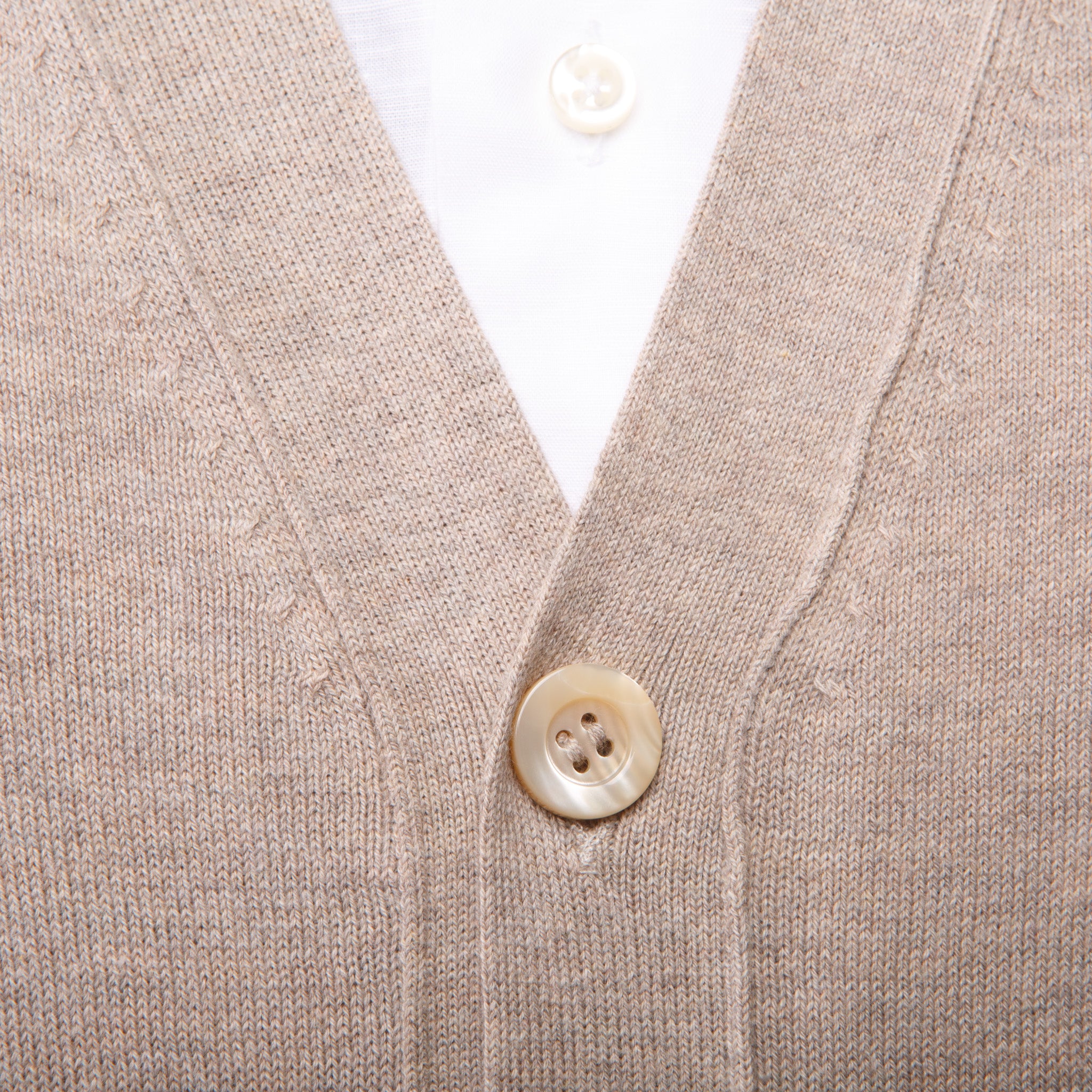 Beige Merino Button Cardigan – worn view