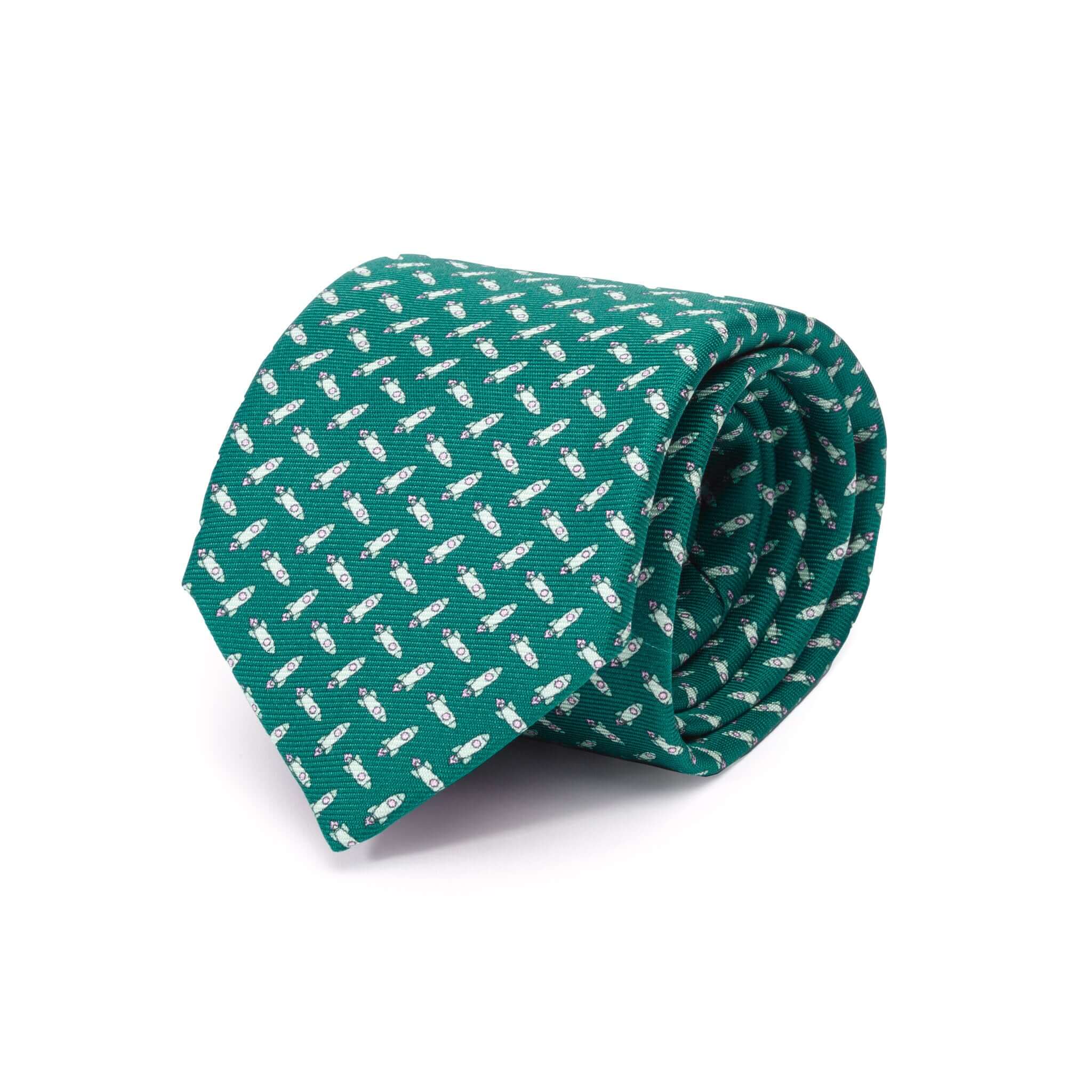 green-silk-tie-with-spacecraft-design-handmade-in-como