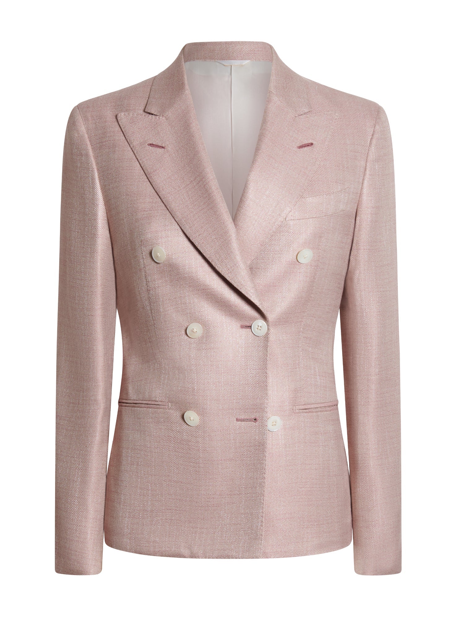Women's double-breasted dusty pink blazer in wool-bamboo — front view