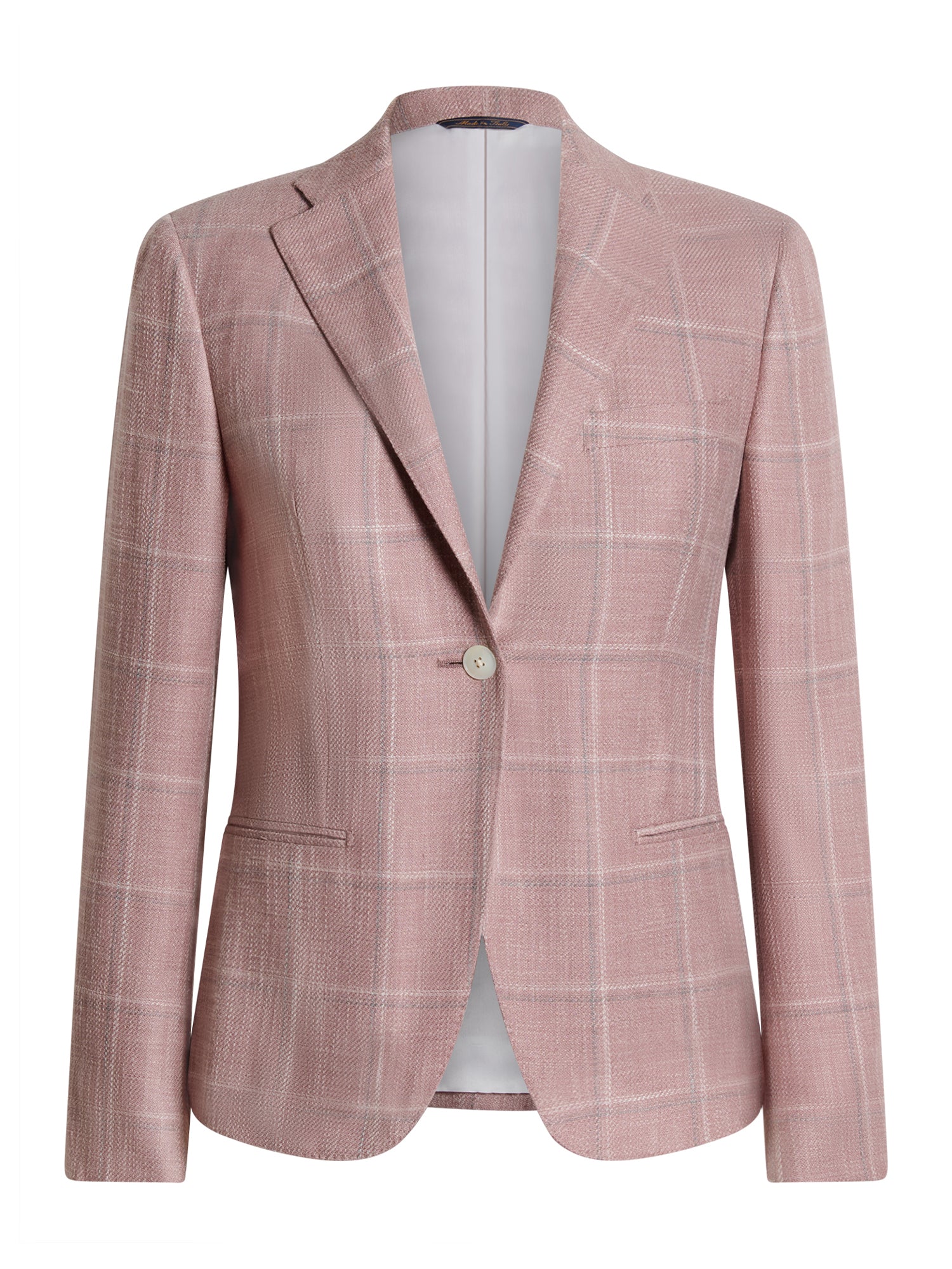 Women's single-breasted rose overcheck blazer in wool-silk-linen — front view