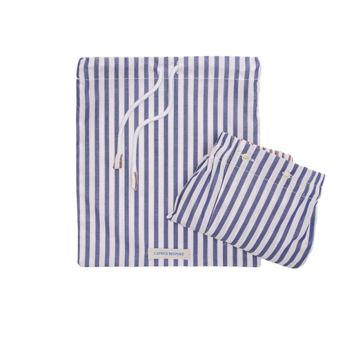 Navy Stripe Cotton Boxer with Luxury Dust Bag – full view
