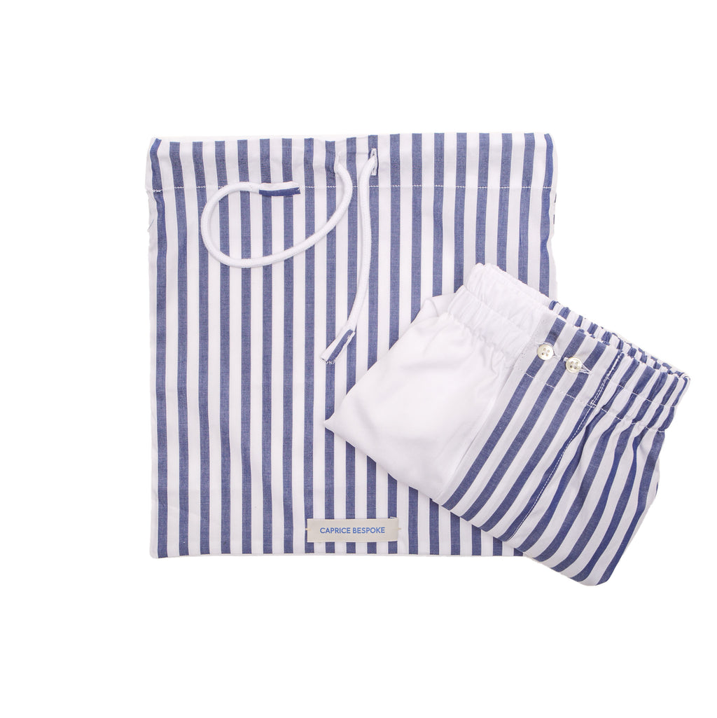 Navy Stripe Cotton Boxer with Luxury Dust Bag – detail