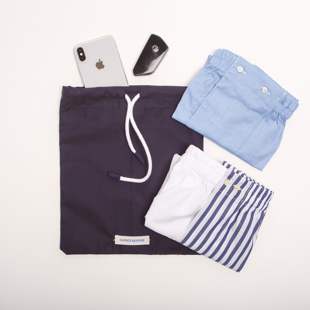 White and Navy Split-Panel Cotton Boxer – detail