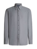Men's grey flannel button-down shirt — front view