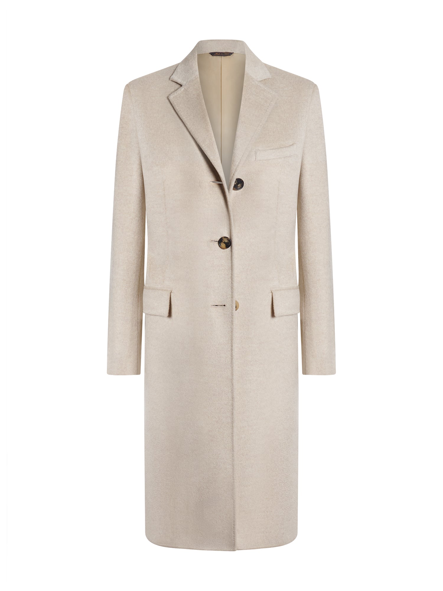 Women's single-breasted pure cashmere coat in beige — front view