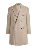 Men's double-breasted herringbone overcoat in Abraham Moon wool — front view
