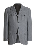 Men's grey houndstooth safari jacket in wool-cashmere — front view