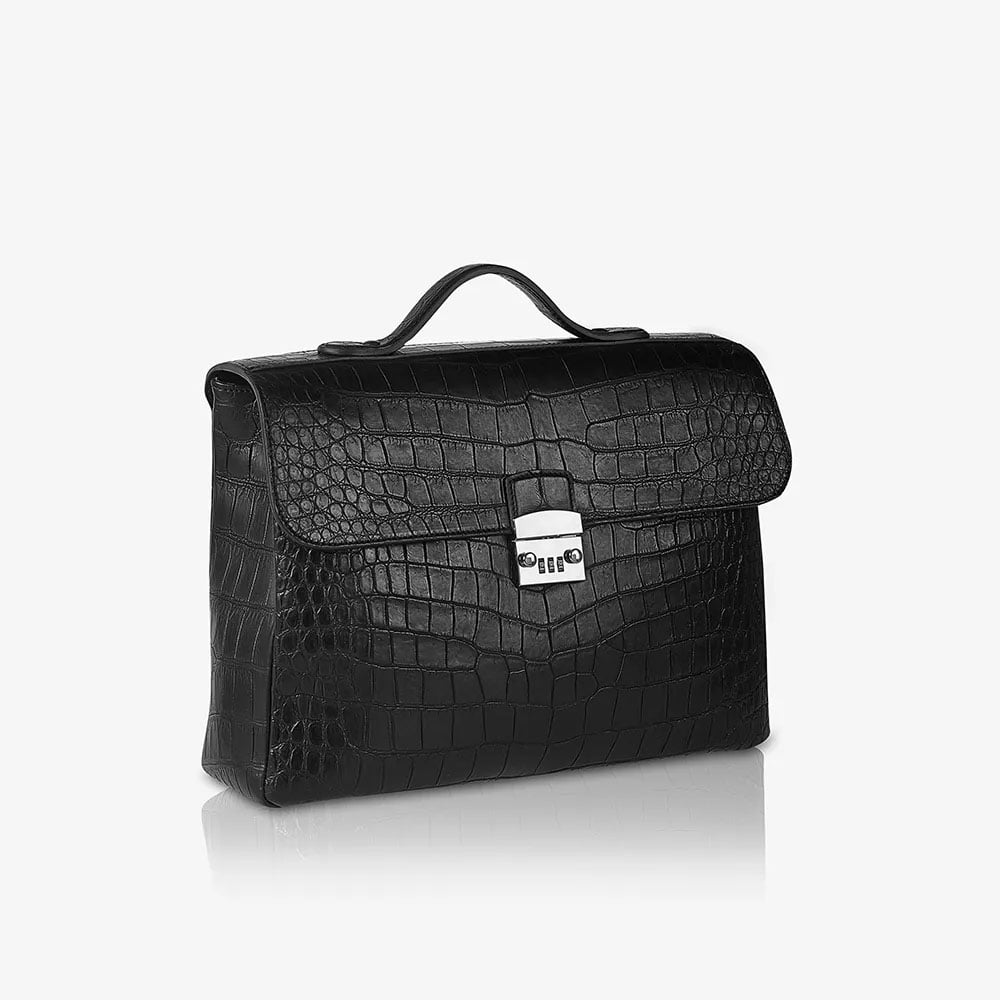 italian-crocodile-leather-briefcase-matte-black-front