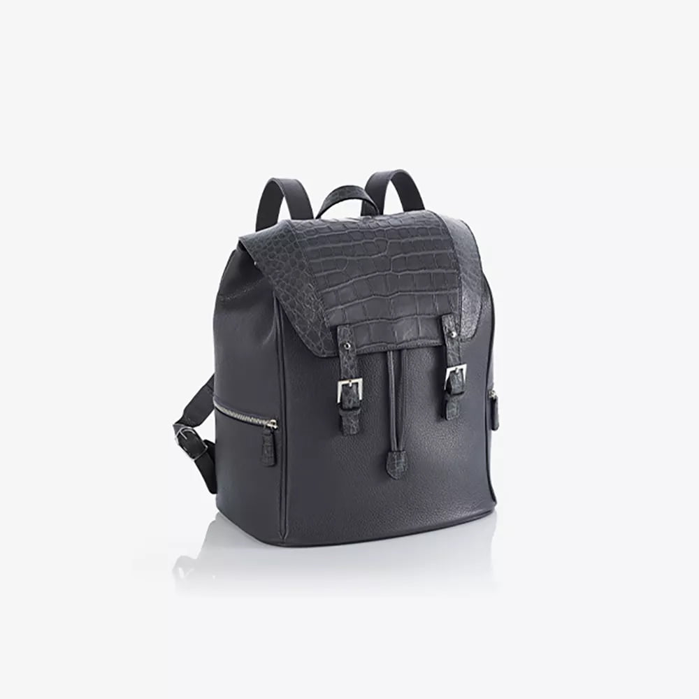 italian-crocodile-leather-backpack-forest-green-front