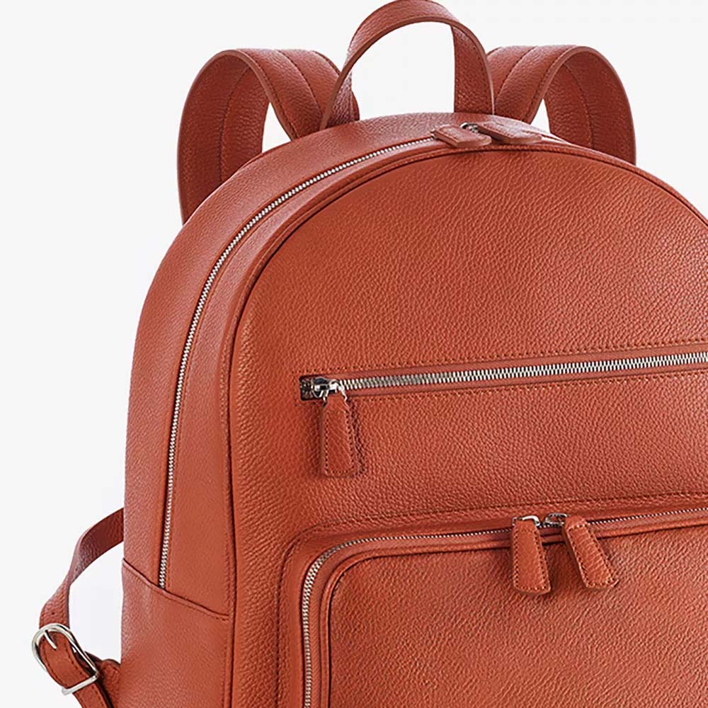 italian-calfskin-backpack-brick-red-external-pocket-detail