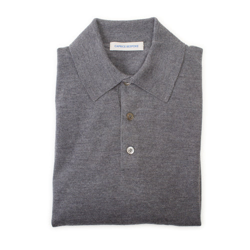 Grey Fine Knit Polo Sweater – full view