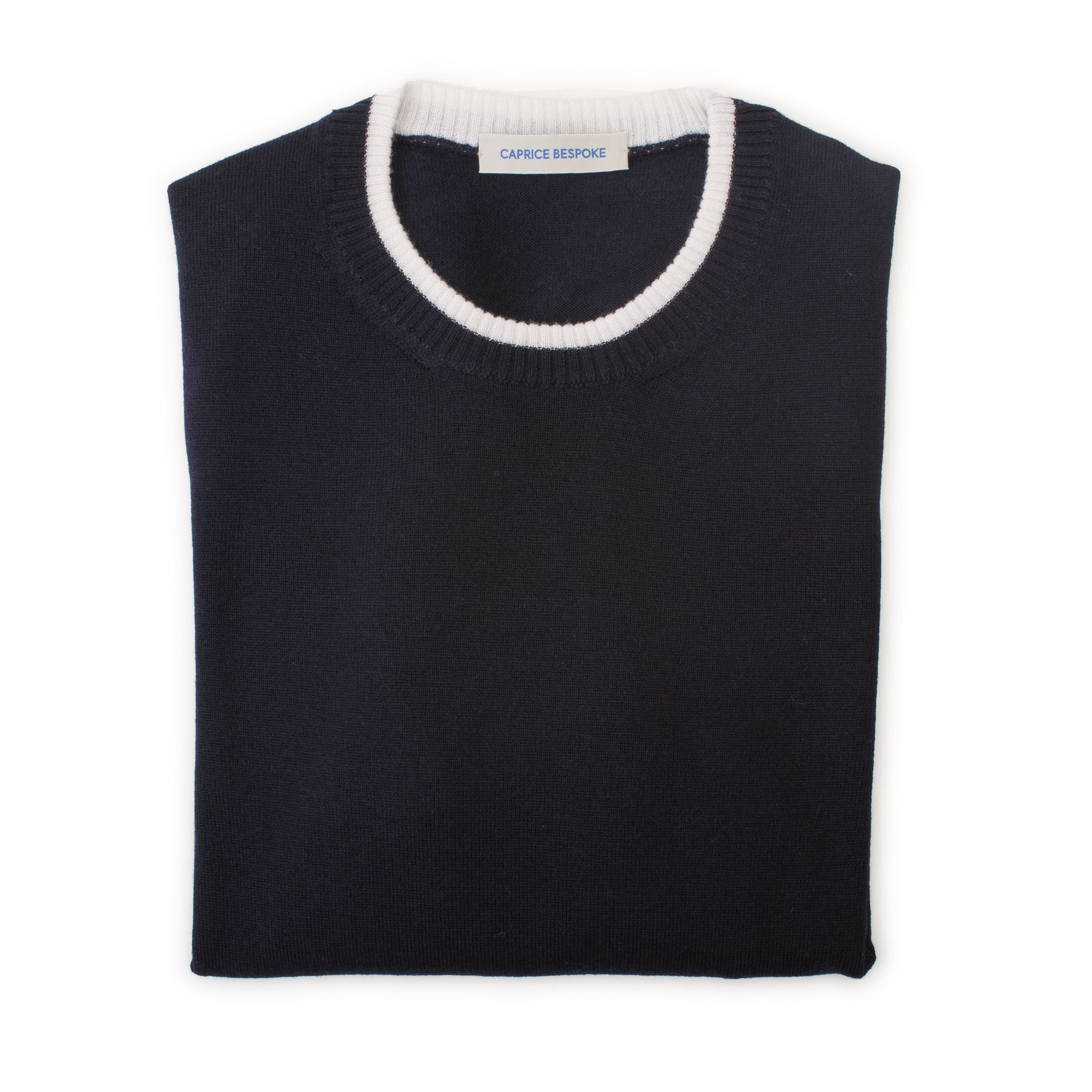 Navy Crewneck with Ivory Contrast Collar – full view