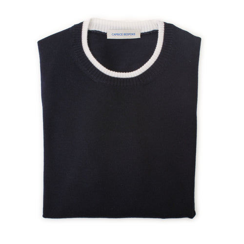 Navy Crewneck with Ivory Contrast Collar – full view