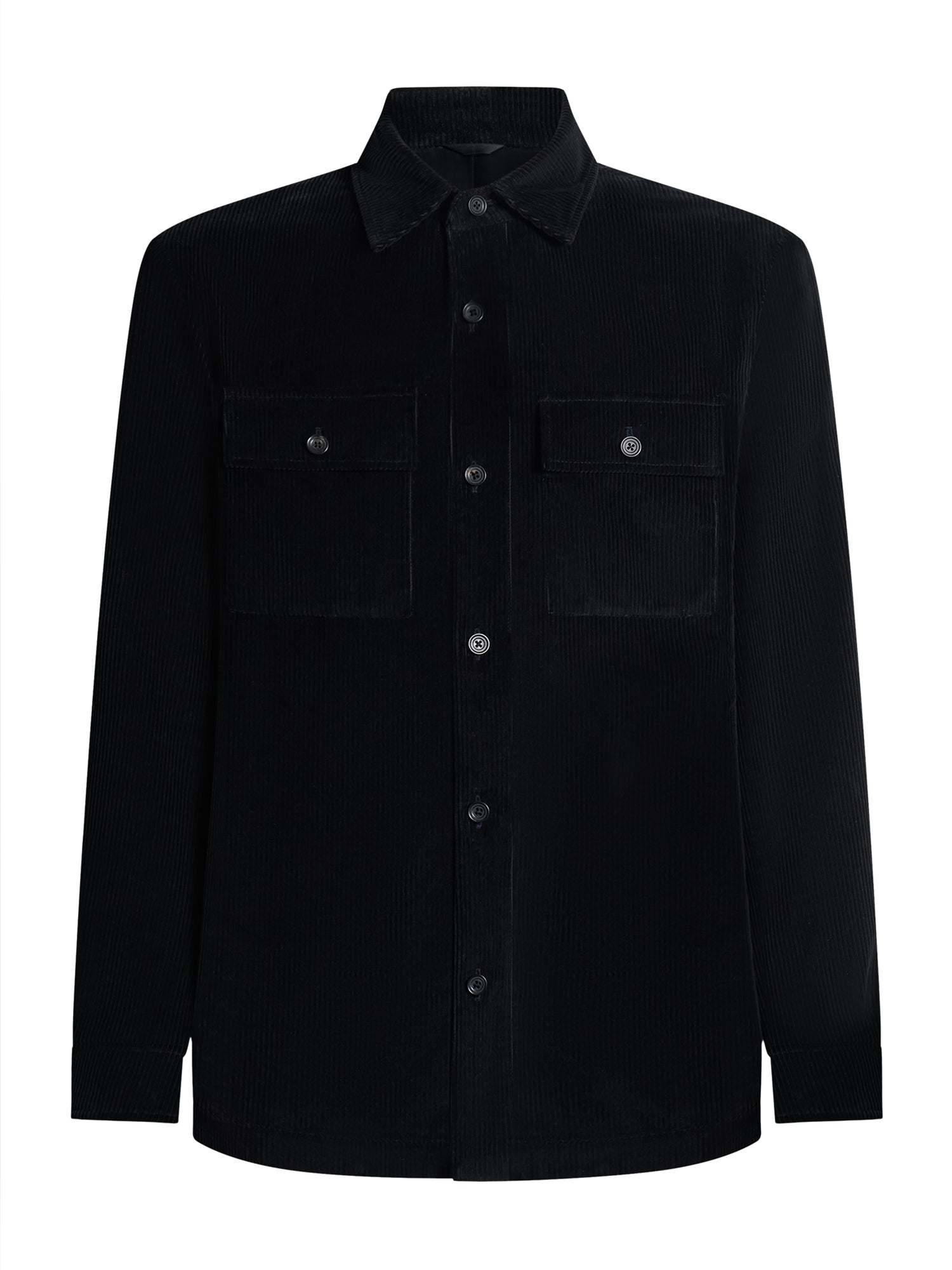 Men's black corduroy overshirt by Solbiati — front view