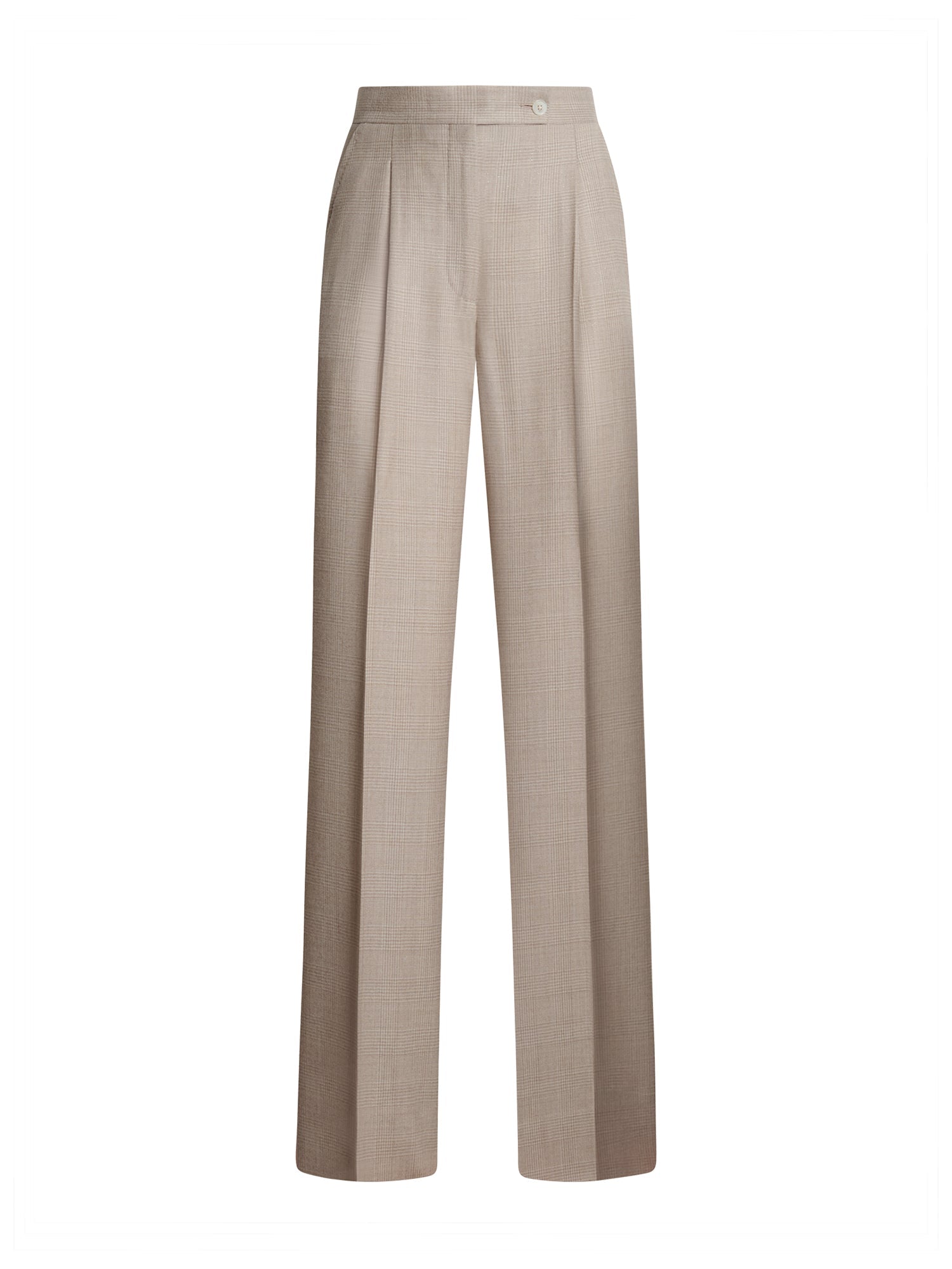Women's beige Prince of Wales palazzo trousers in wool-cashmere — front view