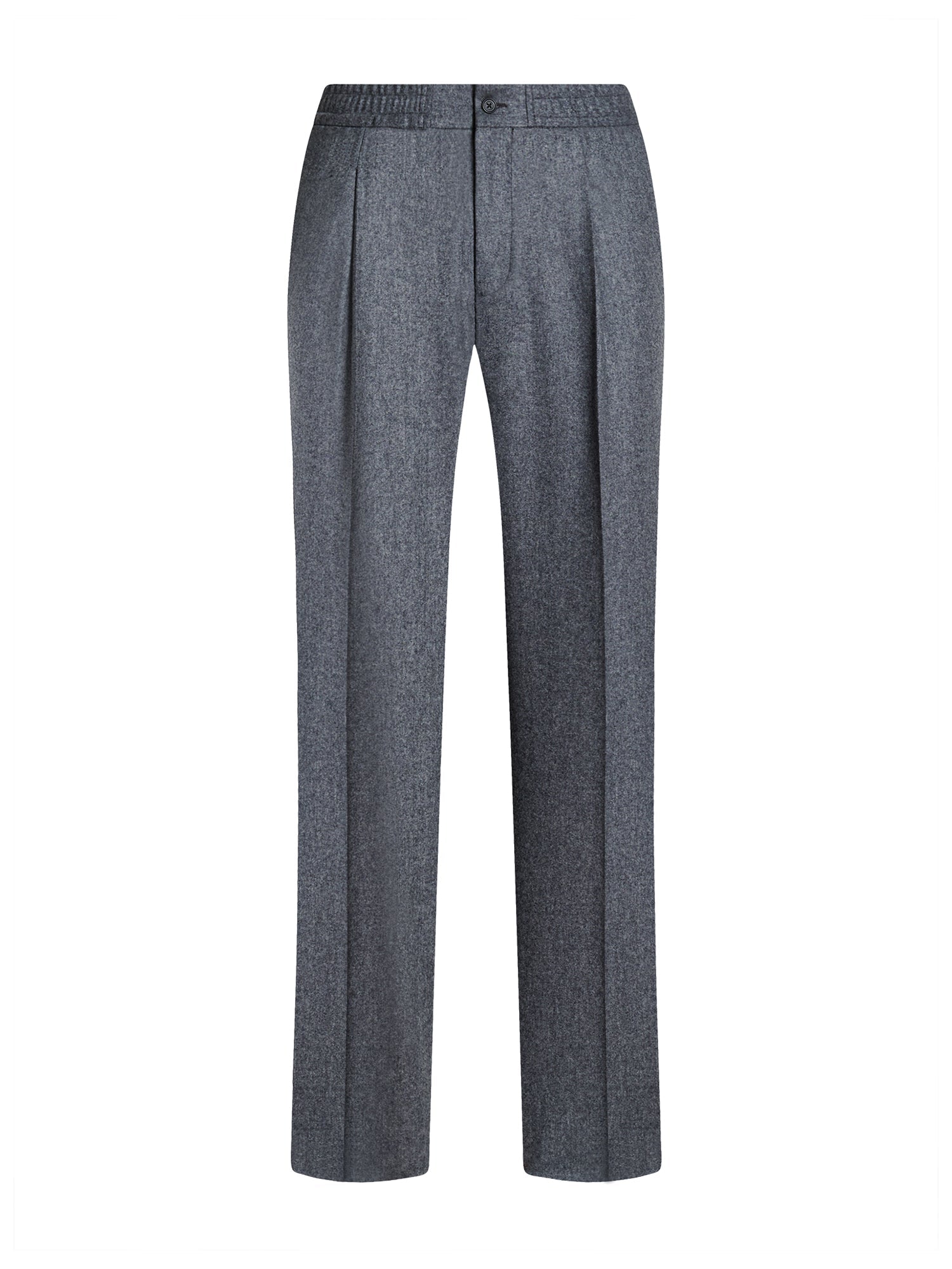 Men's grey wool flannel jogger trousers — front view