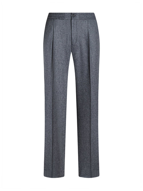 Men's grey wool flannel jogger trousers — front view