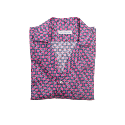 Pink Medallion Print Silk Pajama Set – full view