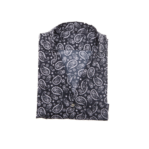 Black Paisley Print Silk Pajama Set – full view