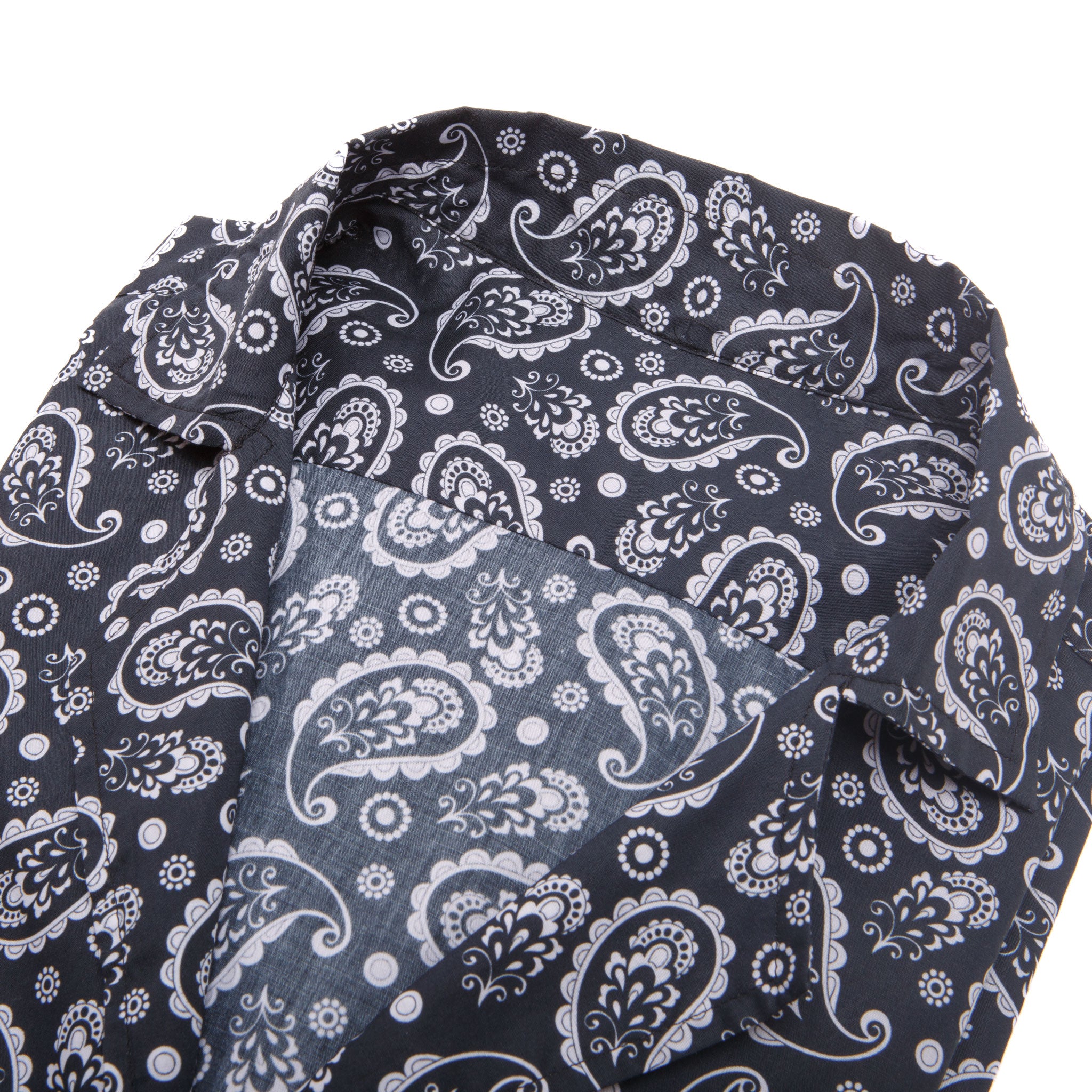 Black Paisley Print Silk Pajama Set – jacket detail
