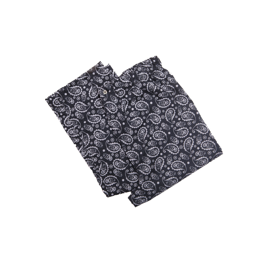 Black Paisley Print Silk Pajama Set – trouser detail