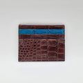 Brown and blue crocodile leather card holder, pocket card organiser – Valigeria Grignola