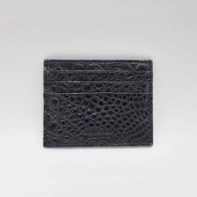 Black crocodile leather card holder with 6 compartments and central pocket – Valigeria Grignola