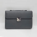 Gray grained calf leather document holder with combination lock and cognac interior – Valigeria Grignola