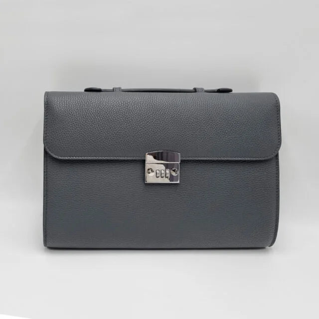 Gray grained calf leather document holder with combination lock and cognac interior – Valigeria Grignola