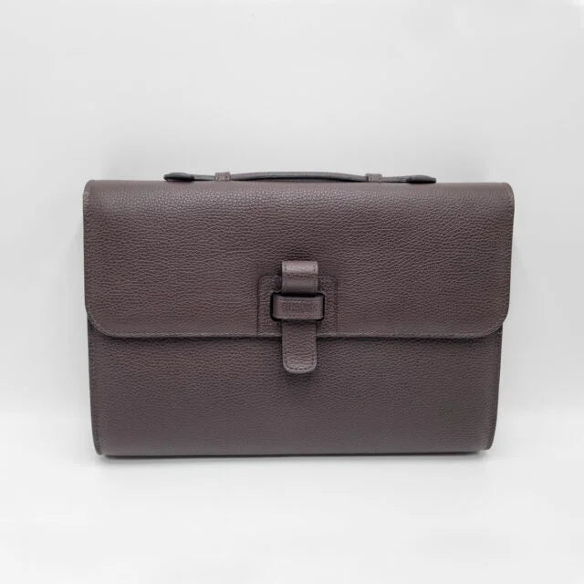 Brown grained calf leather document holder with zip closure and cognac lining – Valigeria Grignola